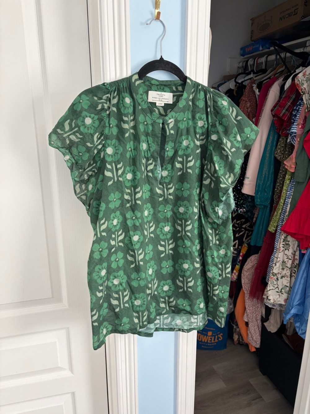 Trovata Birds of Paradise Green Blouse L